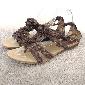 Miss Sixty Shoes Womens 39 EU Shoes Leather Slingback Strap Flower Brown Sandals